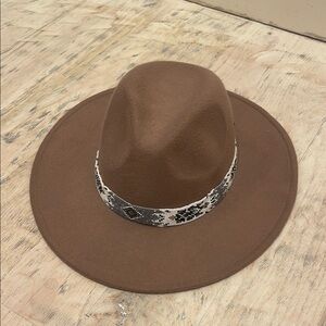 Brown Wide-Brim Hat with Snakeskin Band